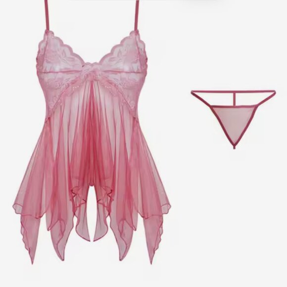 WOMENS LACED V-NECK SEMI TRANSPARENT THONG DRESS SET SIZE M - Picture 2 of 5